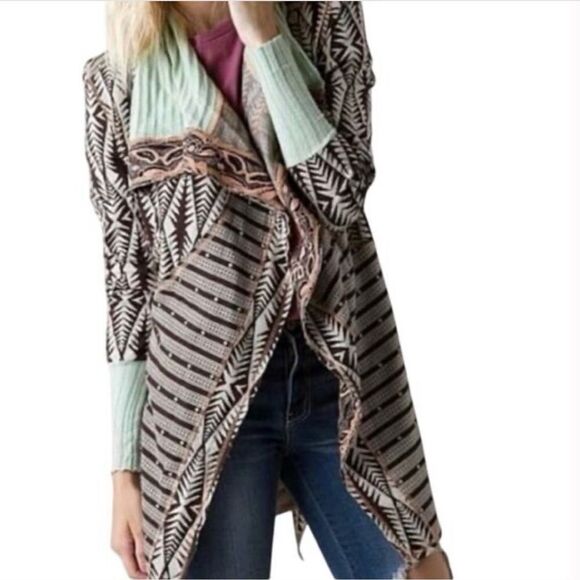 Gimmicks By BKE Brown Ivory Bohemian Patchwork Cardigan Sweater - Picture 1 of 7
